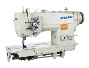 Высокоскоростная двухигольная швейная машина челночного стежка Shunfa SF875-5D для средних и тяжёлых тканей