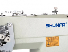 Высокоскоростная двухигольная швейная машина челночного стежка Shunfa SF875-5D для средних и тяжёлых тканей